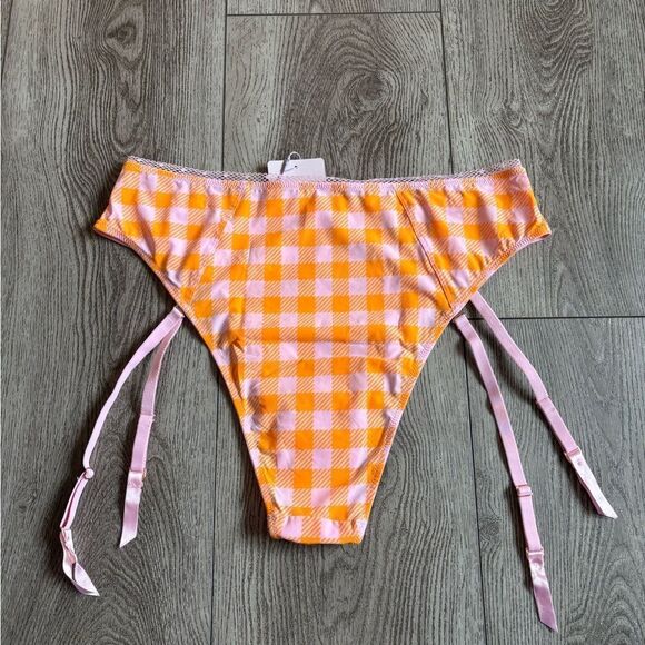 Savage X Fenty Orange Gingham Underwear with Side Ties - Picture 2 of 3